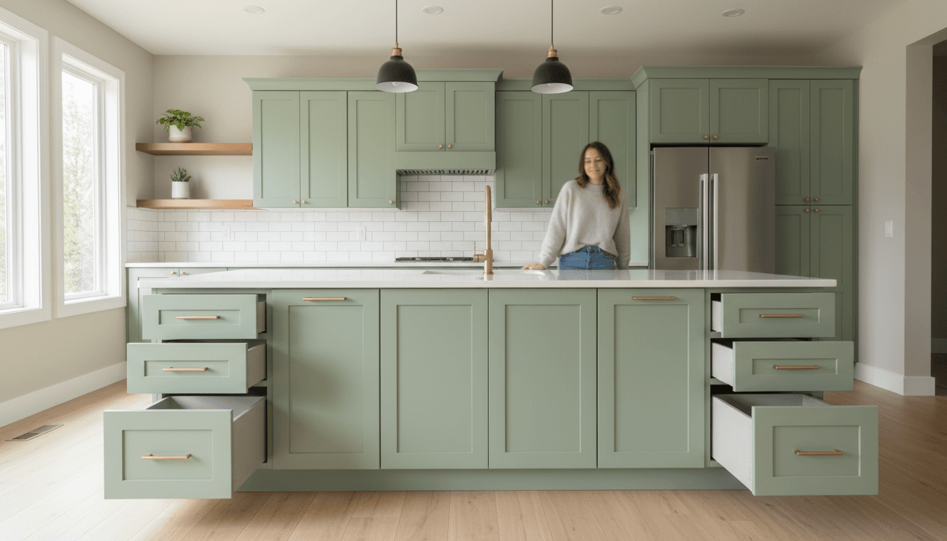 Freshly painted modern kitchen with white cabinets and gray walls